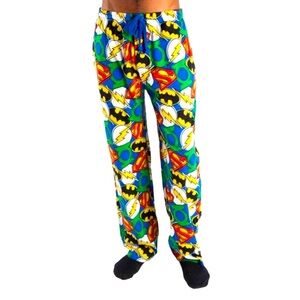Men's Justice League Logo All Over Print Cotton Jersey Pajama Lounge Pants-2XL